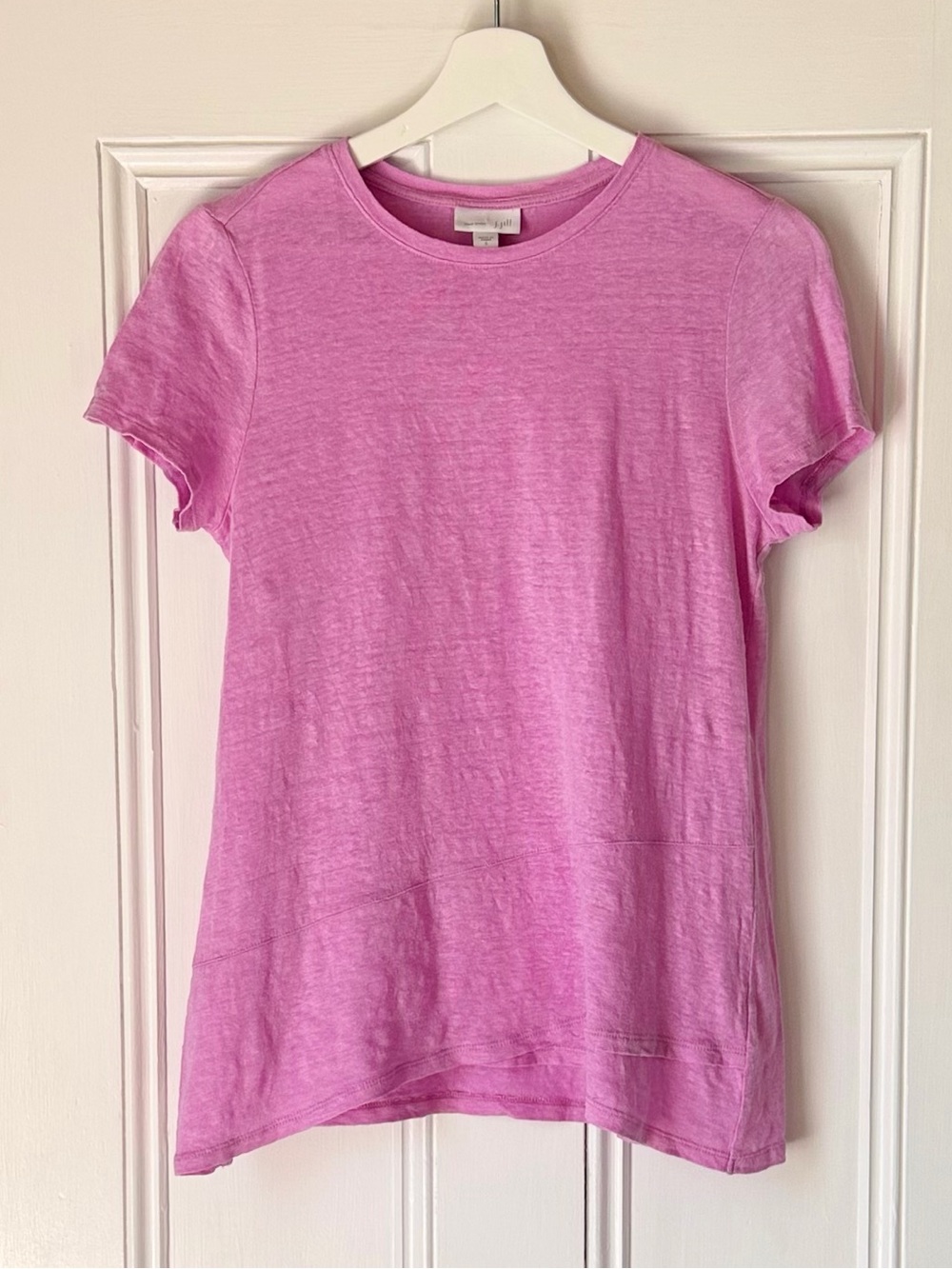 J. Jill Love Linen Pink Short Sleeve 100% Linen T-shirt Top Sz S Asymmetrical